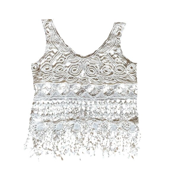 Lovely 153 Vintage Cotton Cream Crochet Top Boho Fairy Whimsy Cottagecore L - Picture 4 of 7